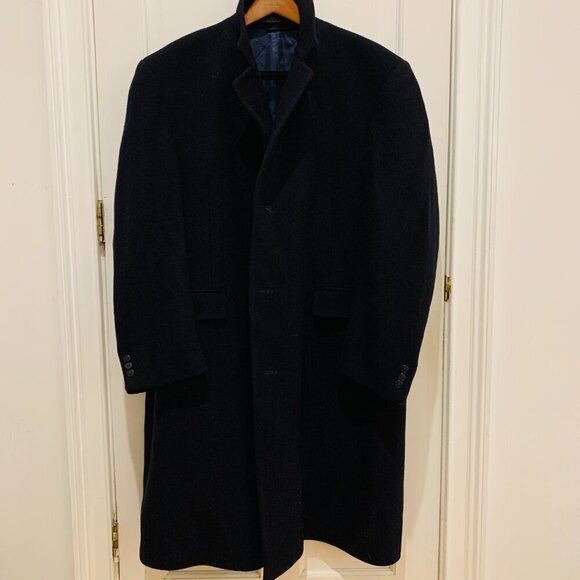 Vintage Stratojac Wool Coat Mens Size 48 R Dark Navy Overcoat L - Picture 1 of 16